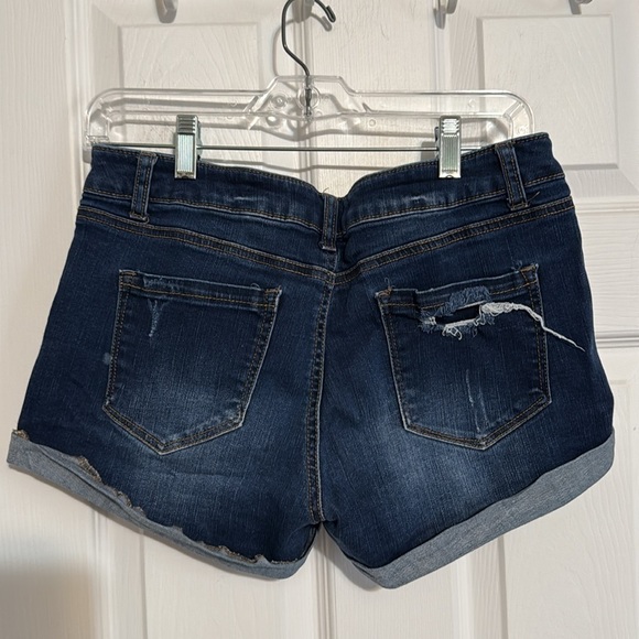 WAX JEAN Shorts Distressed Dark Wash Cuffed Mid Rise Stretch Denim Size Large - Picture 2 of 4